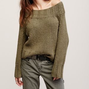 Free People Beachy Off The Shoulder Olive Sweater